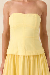 You Already Know Yellow Cotton Bustier Bodice Strapless Midi Dress