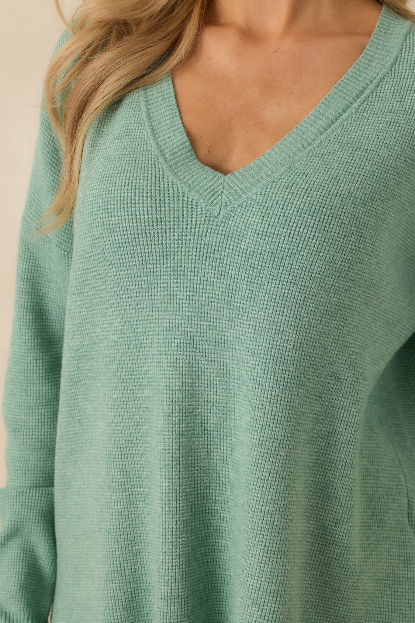 Cozy Afternoon Heather Ivy V-Neck Sweater
