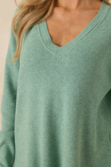 Cozy Afternoon Heather Ivy V-Neck Sweater
