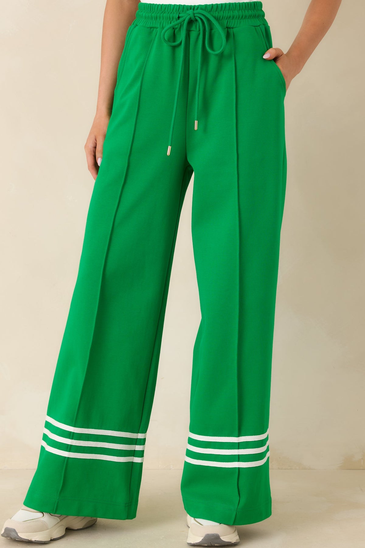 Line & Leisure Green Cotton Blend Contrast Stripe Drawstring Pants