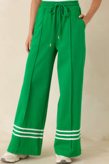 Line & Leisure Green Cotton Blend Contrast Stripe Drawstring Pants