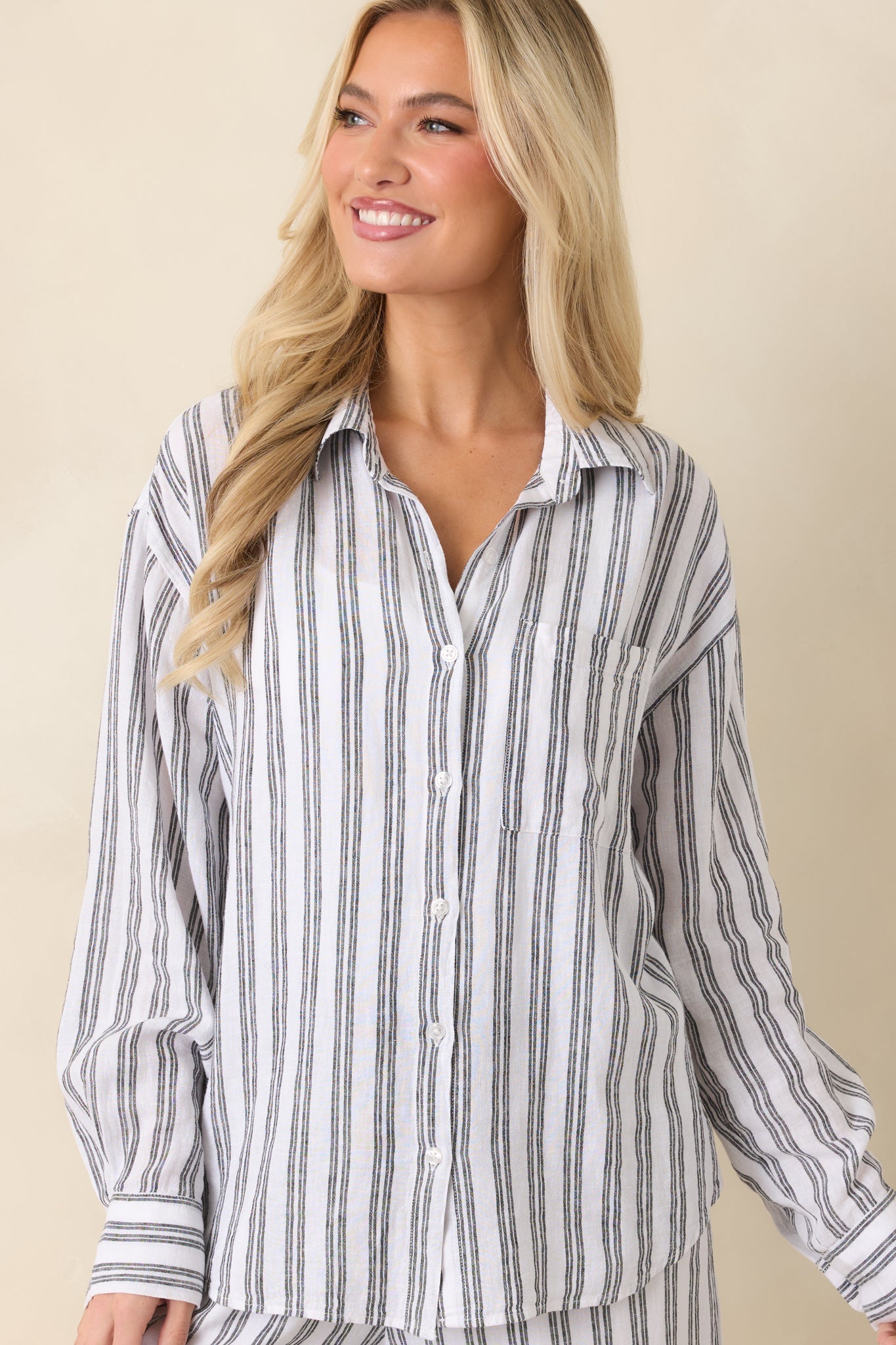 Z Supply The Perfect Black & White Stripe Button Up Top