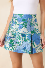 She Means Blooming Business Blue Floral Jacquard Mini Skirt
