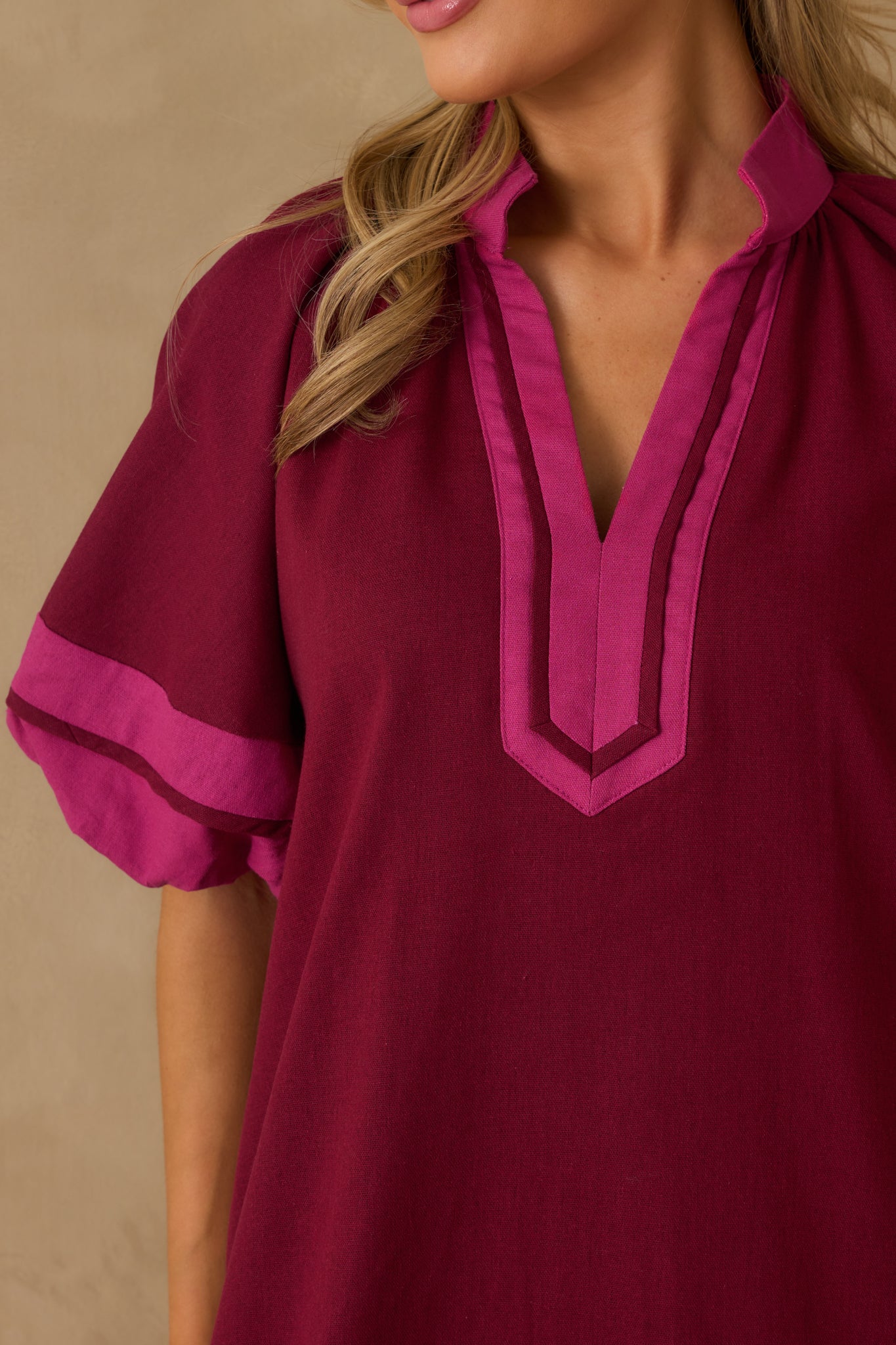 Made It Work Berry Linen Blend Short Sleeve Mini Dress