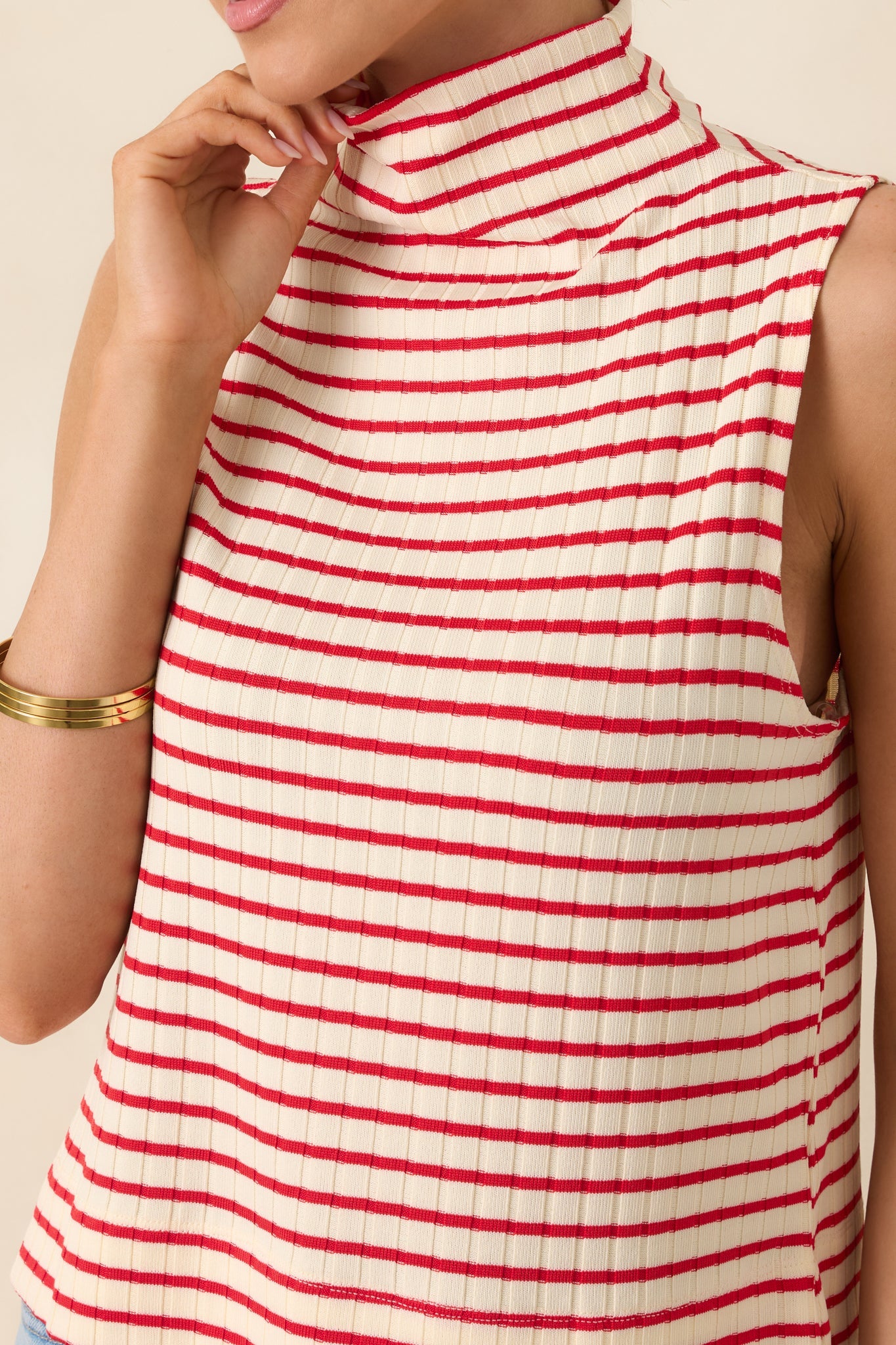 Keep It In Line Red Stripe Mockneck Sleeveless Top