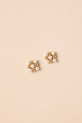 More To Give Gold Ivory Pearl Textured Square Earrings