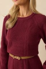 No Better Time Burgundy Ribbed Knit Sweater Mini Dress