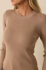 The Way It Used To Be Taupe Ribbed Knit Long Sleeve Sweater