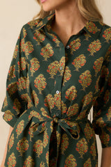 Vintage Bloom Dark Green Multi Floral Print Cotton Maxi Dress