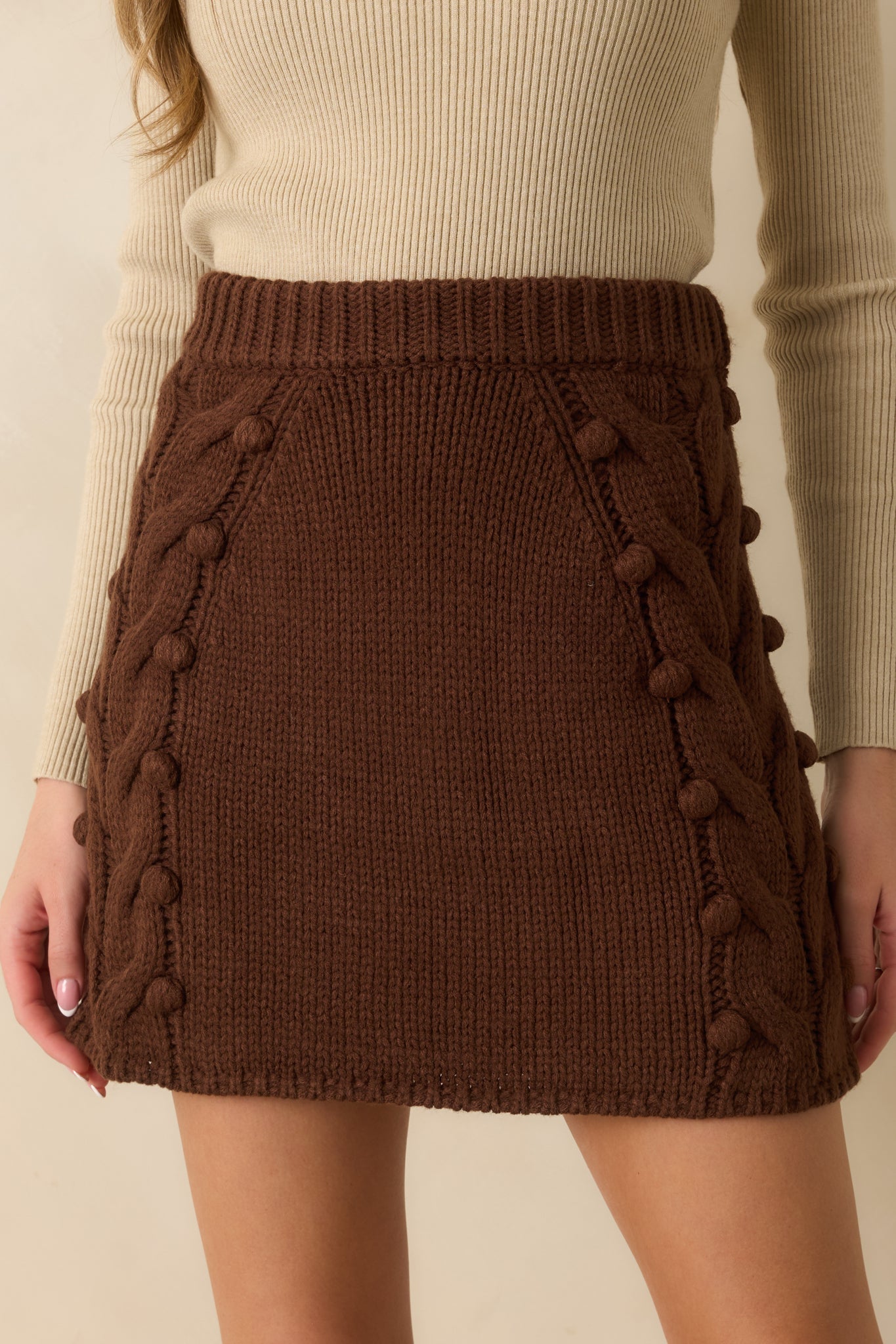 Let's Be Honest Chocolate Brown Cable Knit Mini Skirt