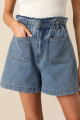 Walk In The Park Medium Wash Denim Paper Bag Shorts