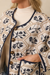 All The Right Ways Ivory Floral Embroidered Quilted Jacket