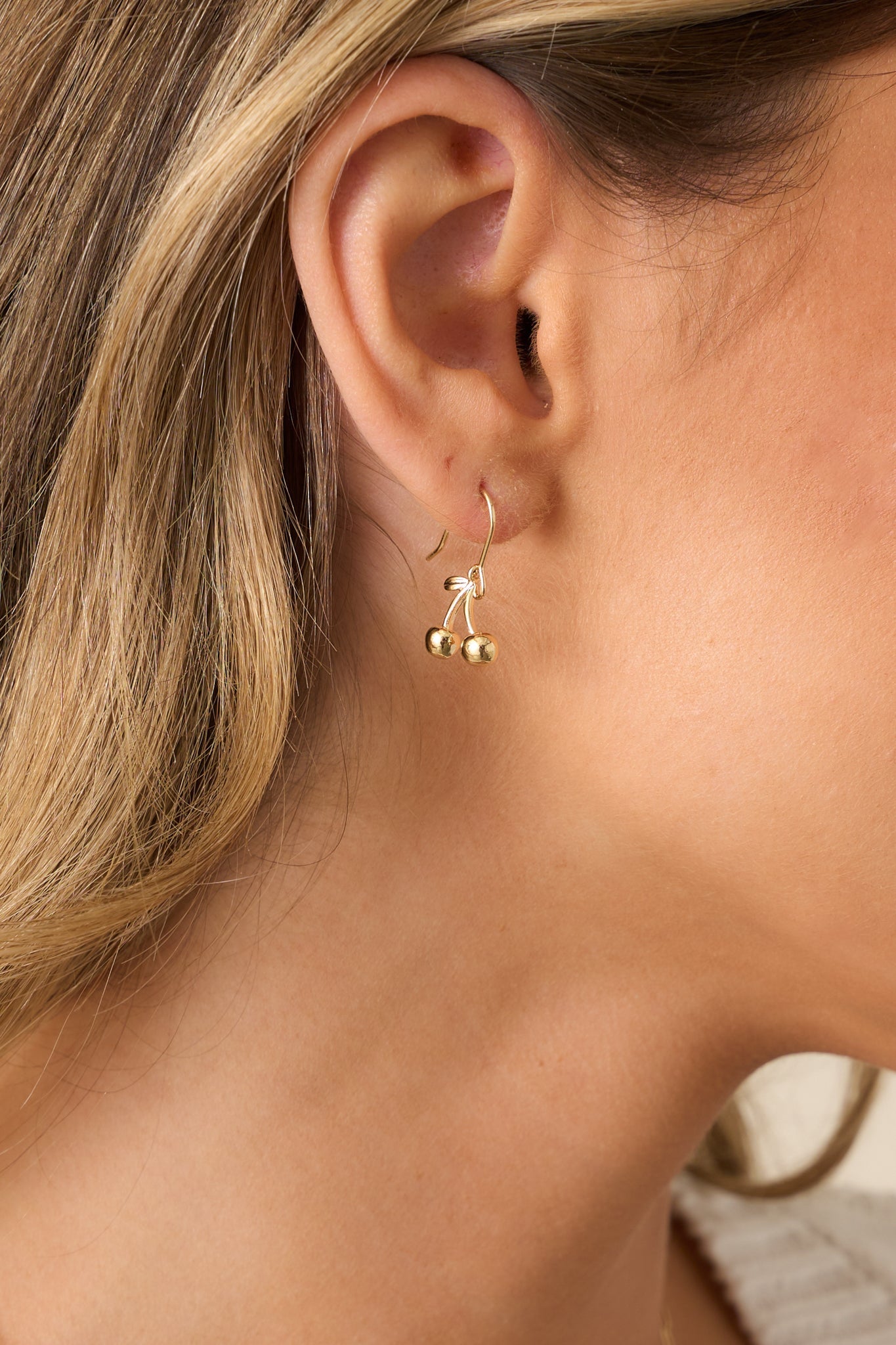 Hand Picked Gold Cherry Charm Earrings
