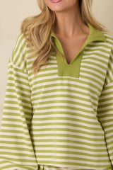 Smooth Strides Matcha Green Stripe Long Sleeve V-Neck Lounge Top