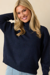 For The Best Navy Knit Long Sleeve Turtleneck Sweater