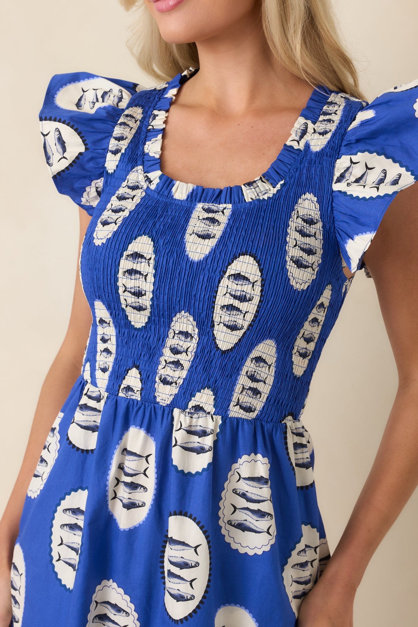 Catch of the Day Royal Blue Multi Cotton Tiered Maxi Dress