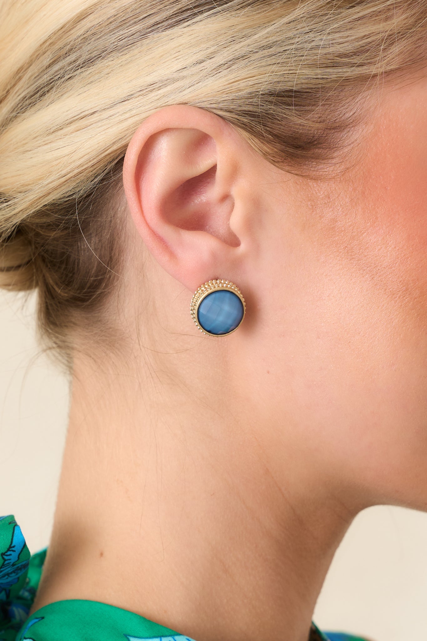 True Beauty Gold & Light Blue Stud Earrings