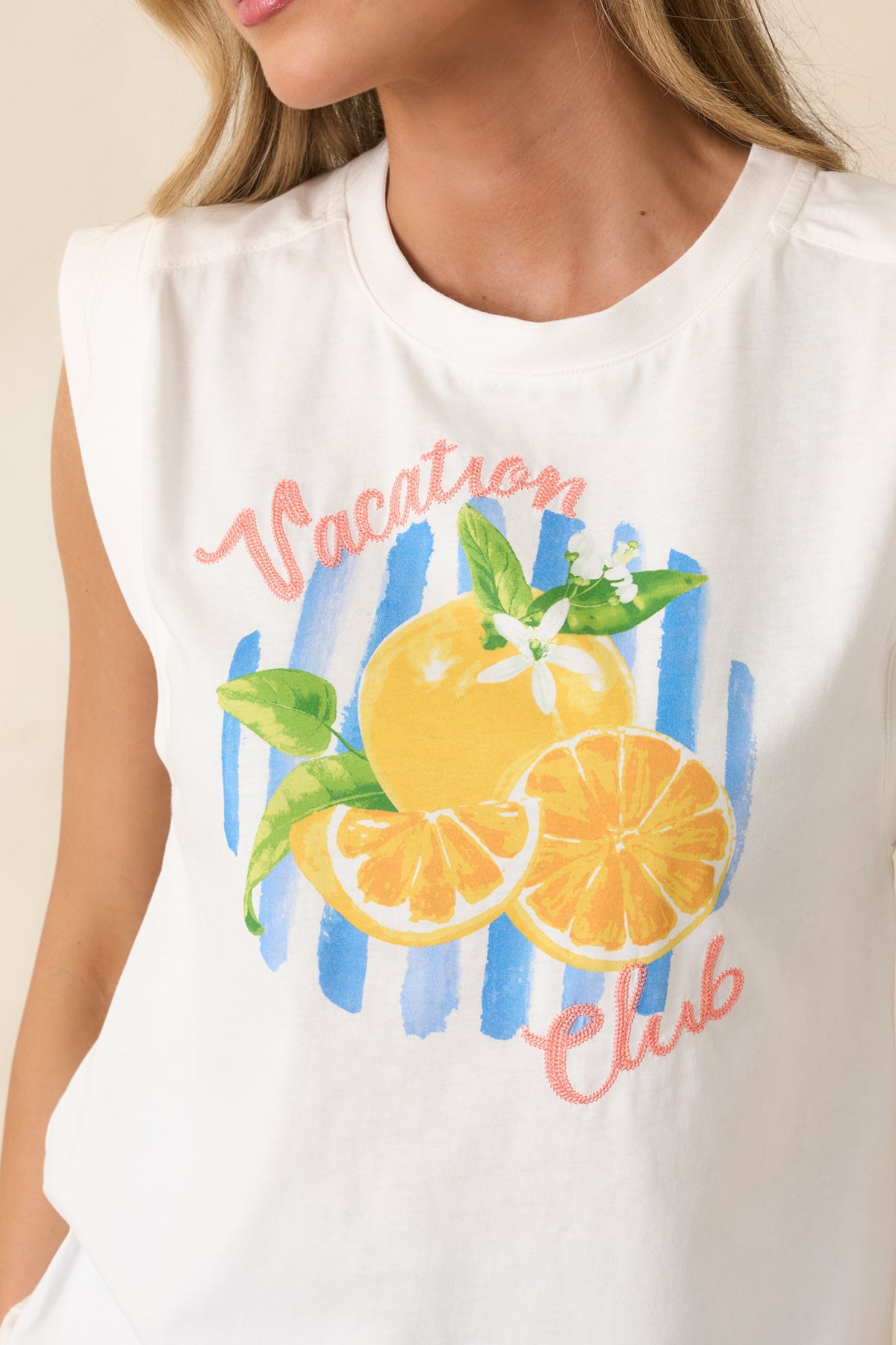 Already on Vacation White Cotton Vacation Club Sleeveless Tee