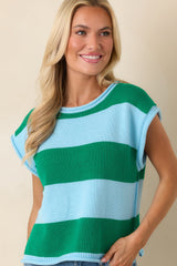 All In A Day Green & Light Blue Stripe Knit Top