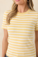 Let's Catch Up Yellow Stripe Short Sleeve Top