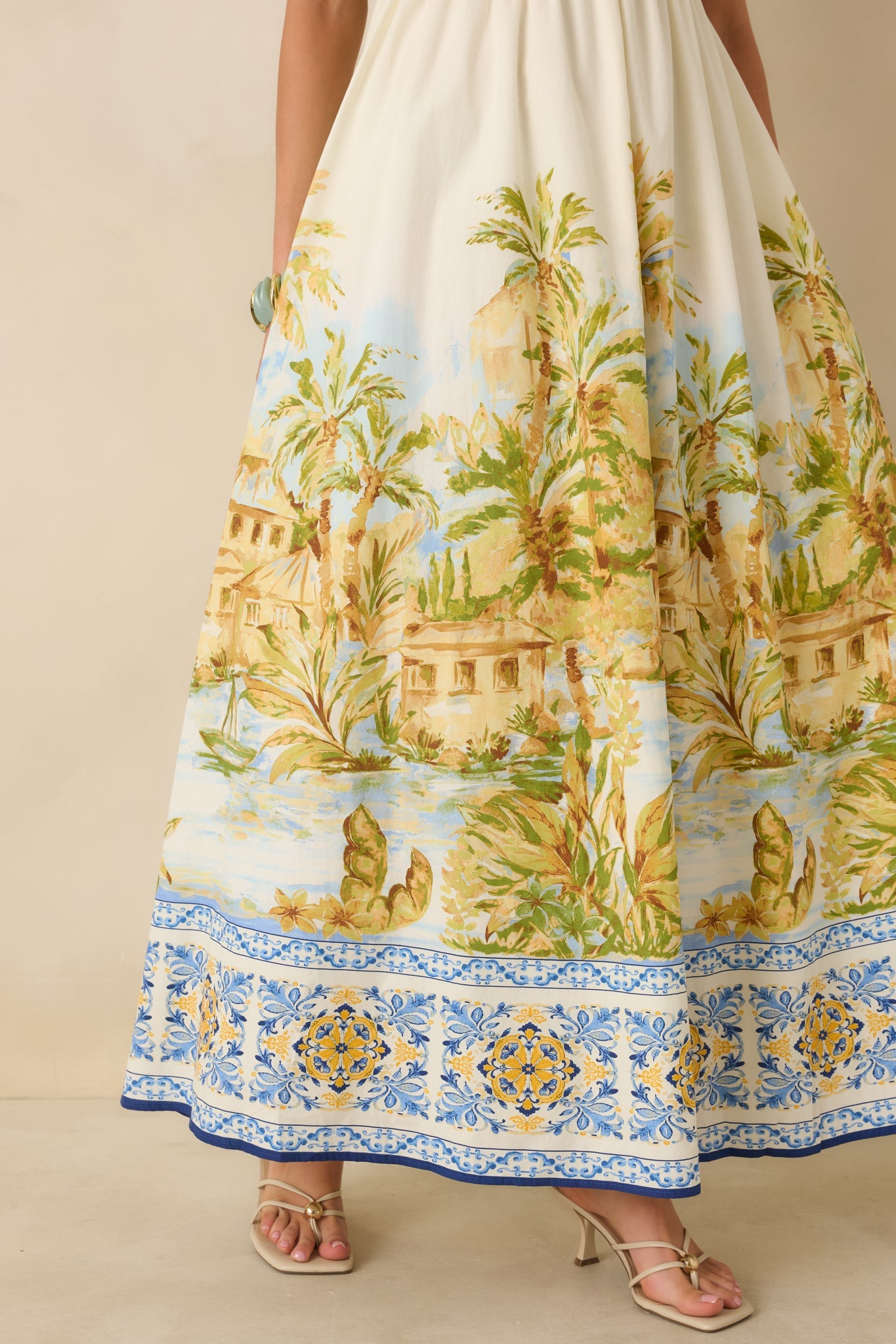 Paradise in Sunlight Ivory Multi Tie-Strap Cotton Maxi Dress