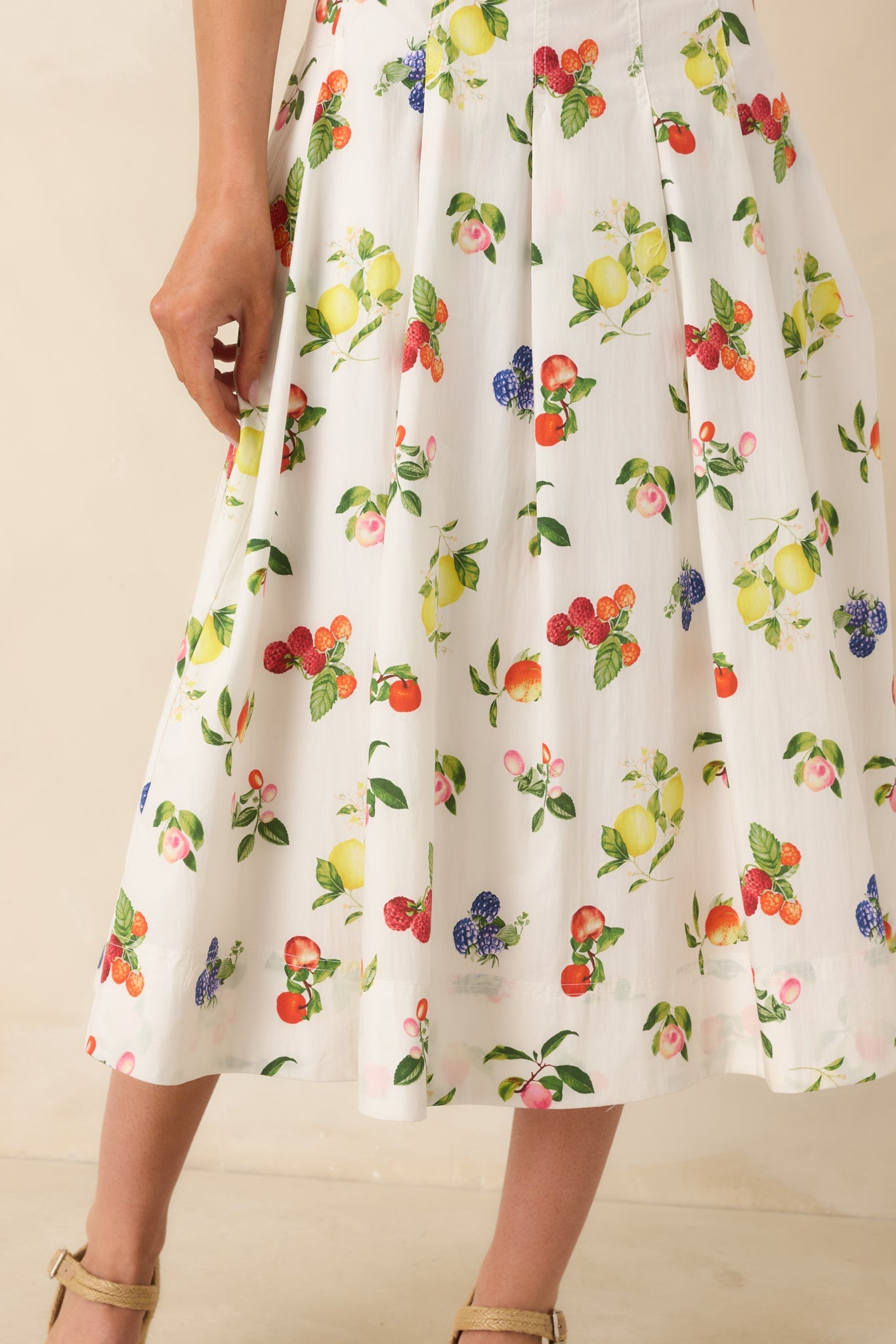 Sweet on Summer White Multi Cotton Fruit Print Midi Dress