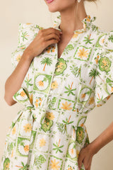 Somewhere Sunny Green Multi Cotton Ruffle Maxi Dress