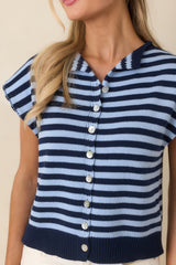 It All Lines Up Navy & Light Blue Stripe Knit Button Front Top