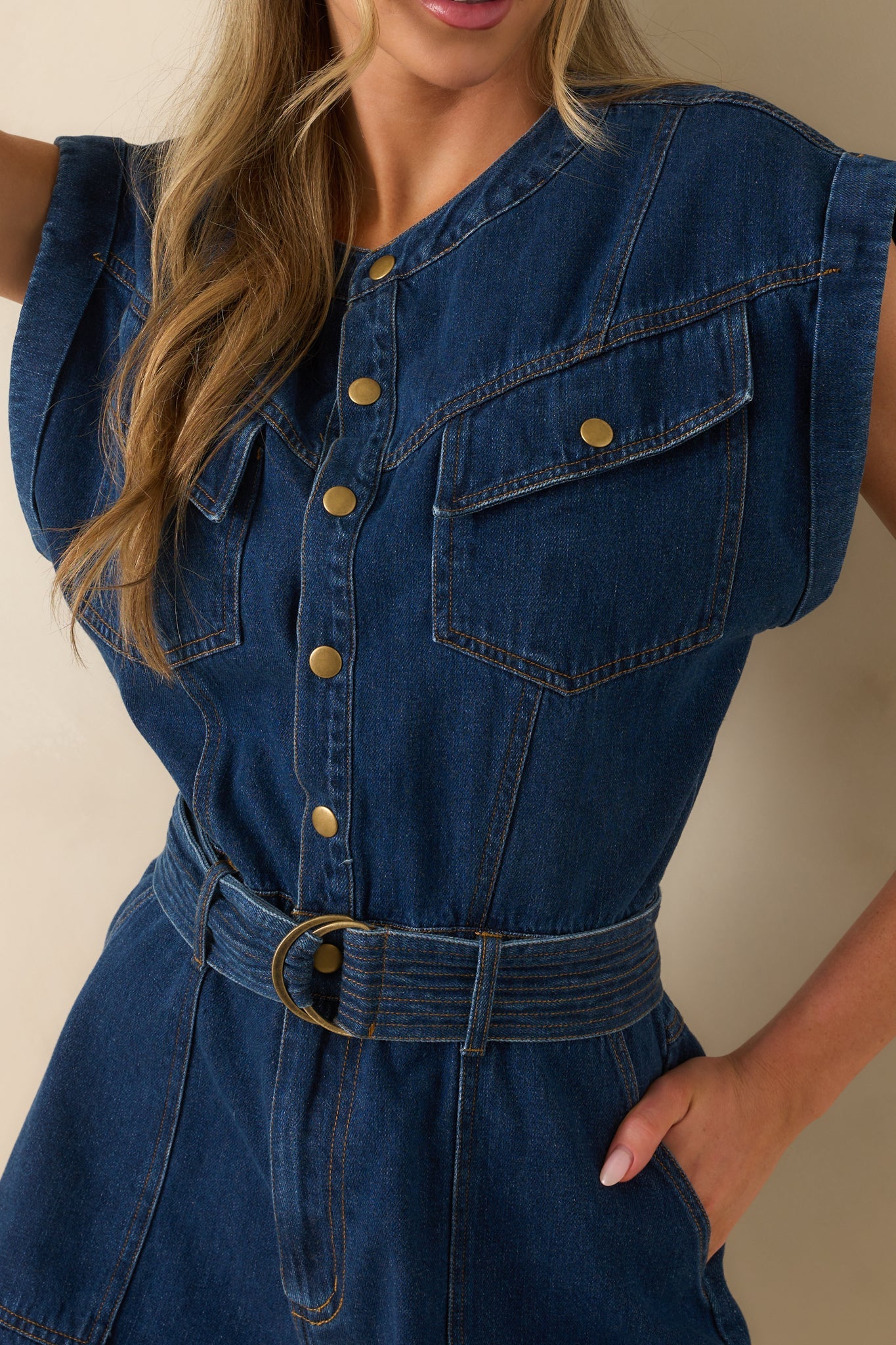 The Road Less Traveled Dark Wash Denim Romper