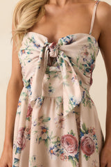 Swept Me Off My Feet Beige Multi Floral Tie Front Mini Dress