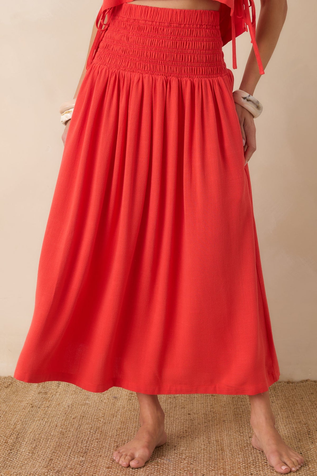 Paradisa Siesta Key Sangria Red Linen Blend Maxi Skirt