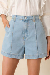 Luxe at Your Leisure Light Wash Cotton Denim High Waisted Shorts