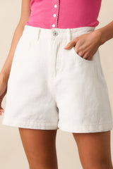 Doing It My Way Ivory Cotton High Waisted Denim Shorts