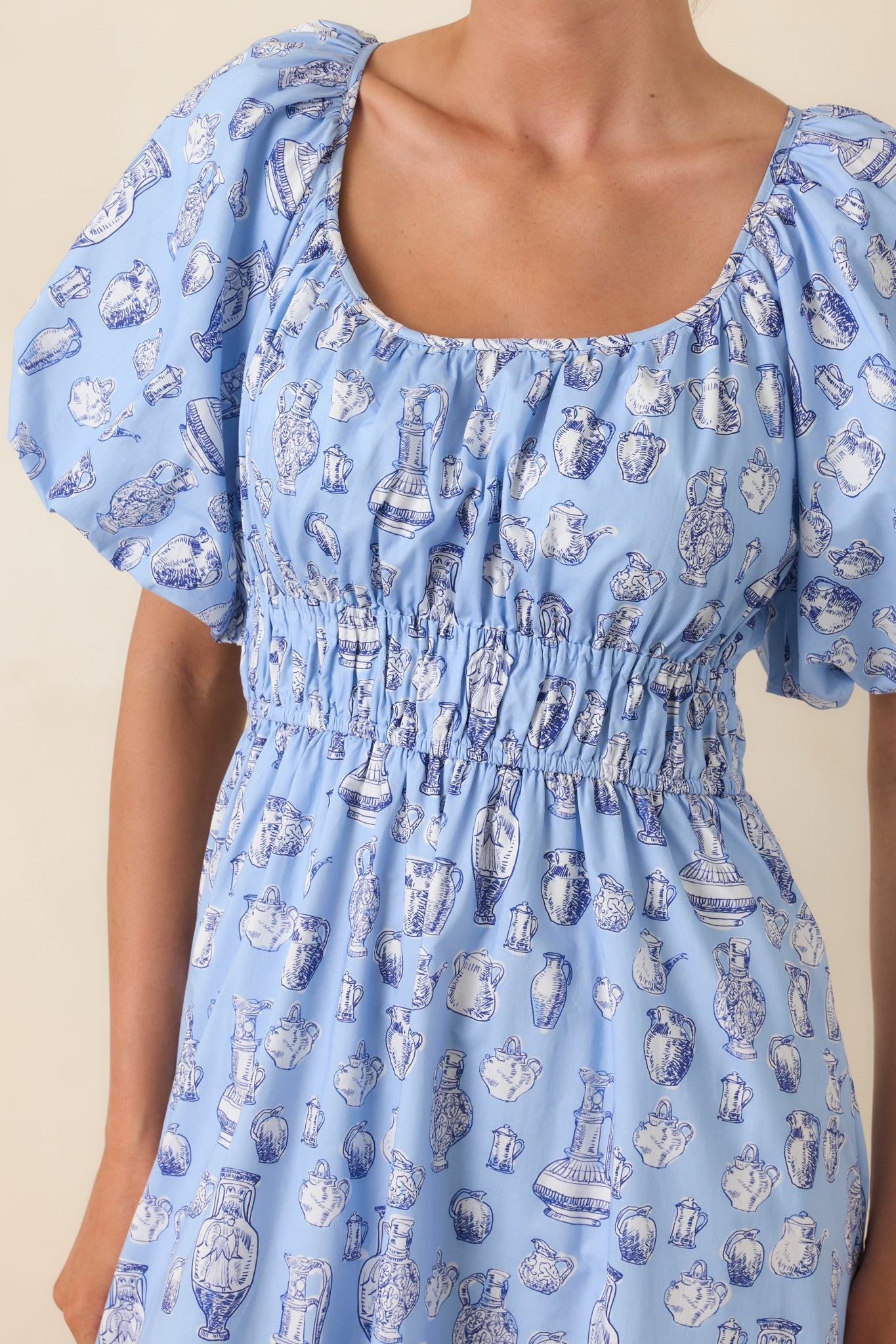 Curated Charm Blue Toile Print Cotton Midi Dress