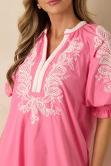 When It Feels Right Pink Embroidered V-Neck Maxi Dress