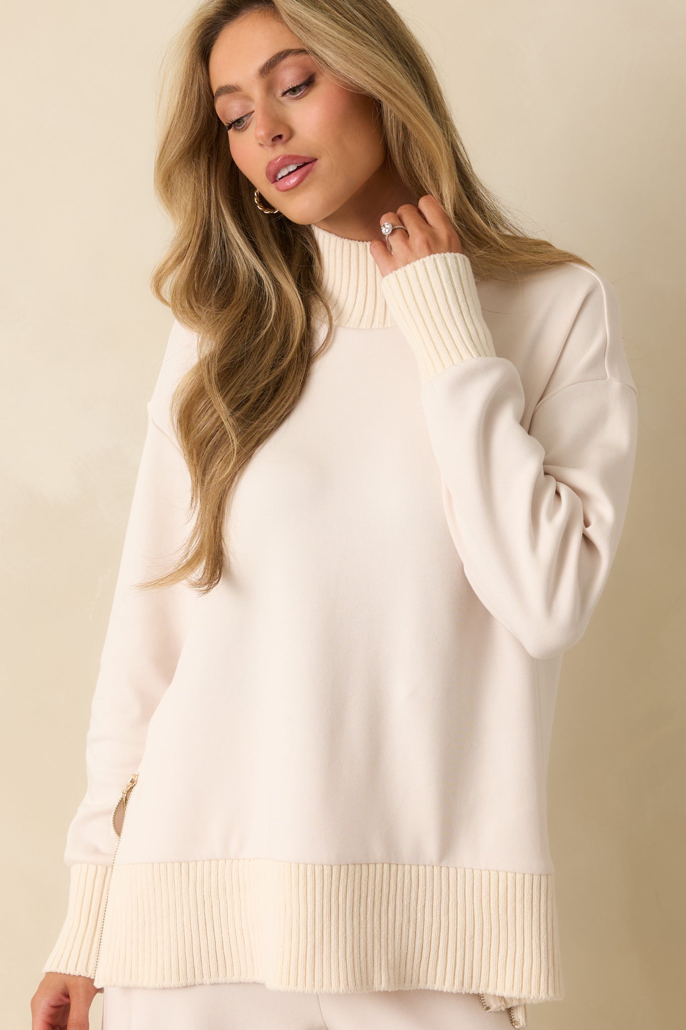 Z Supply Ivory Sable Mock Neck Sweater