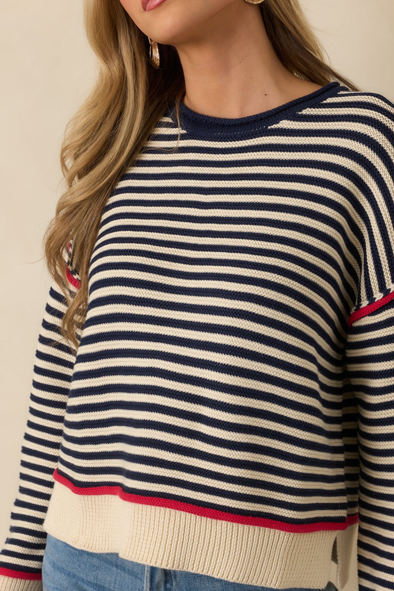 Sail With Me Navy Stripe Cotton Blend Crewneck Sweater