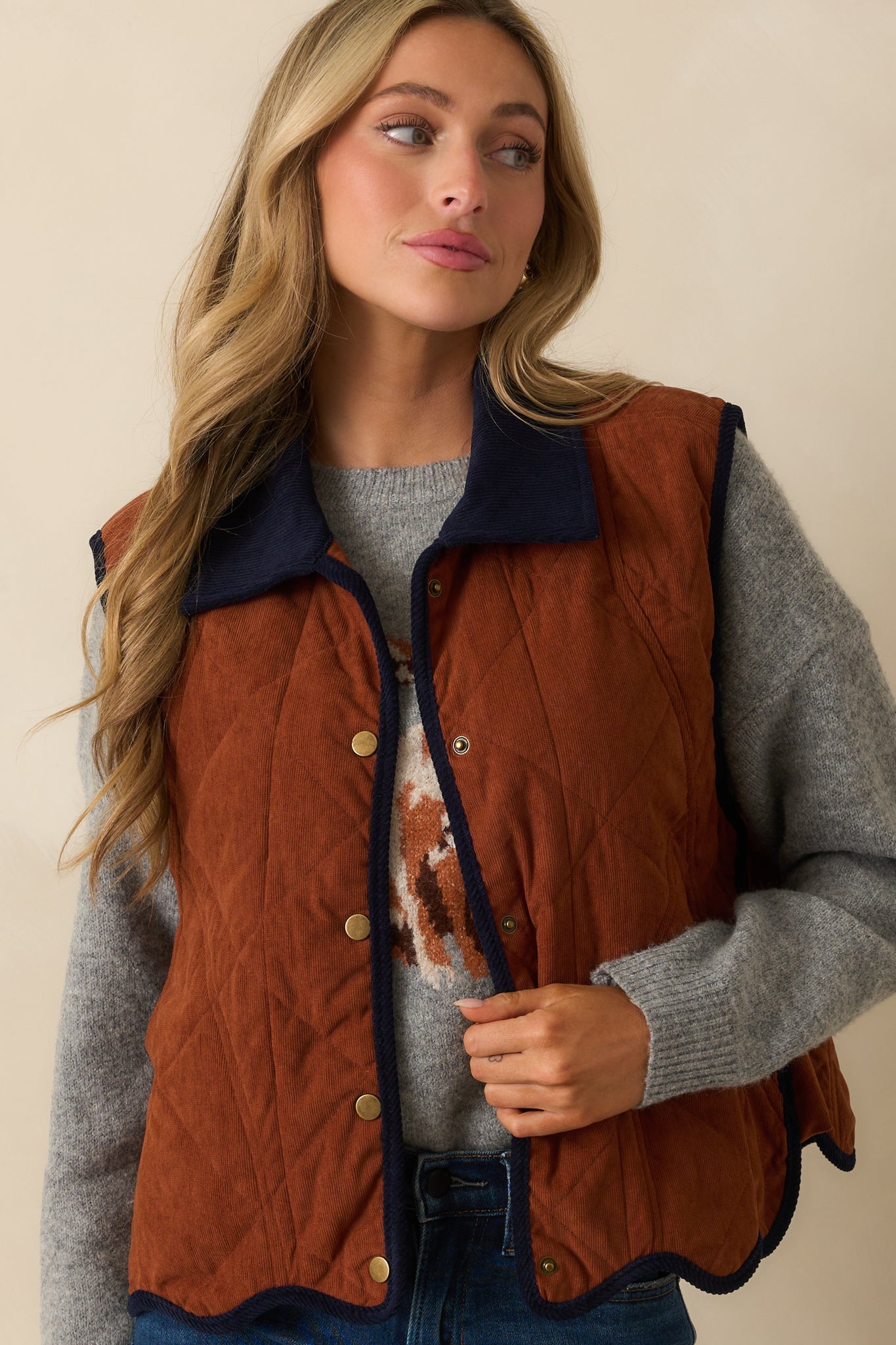 Across The Orchard Ginger Brown Corduroy Button Up Vest