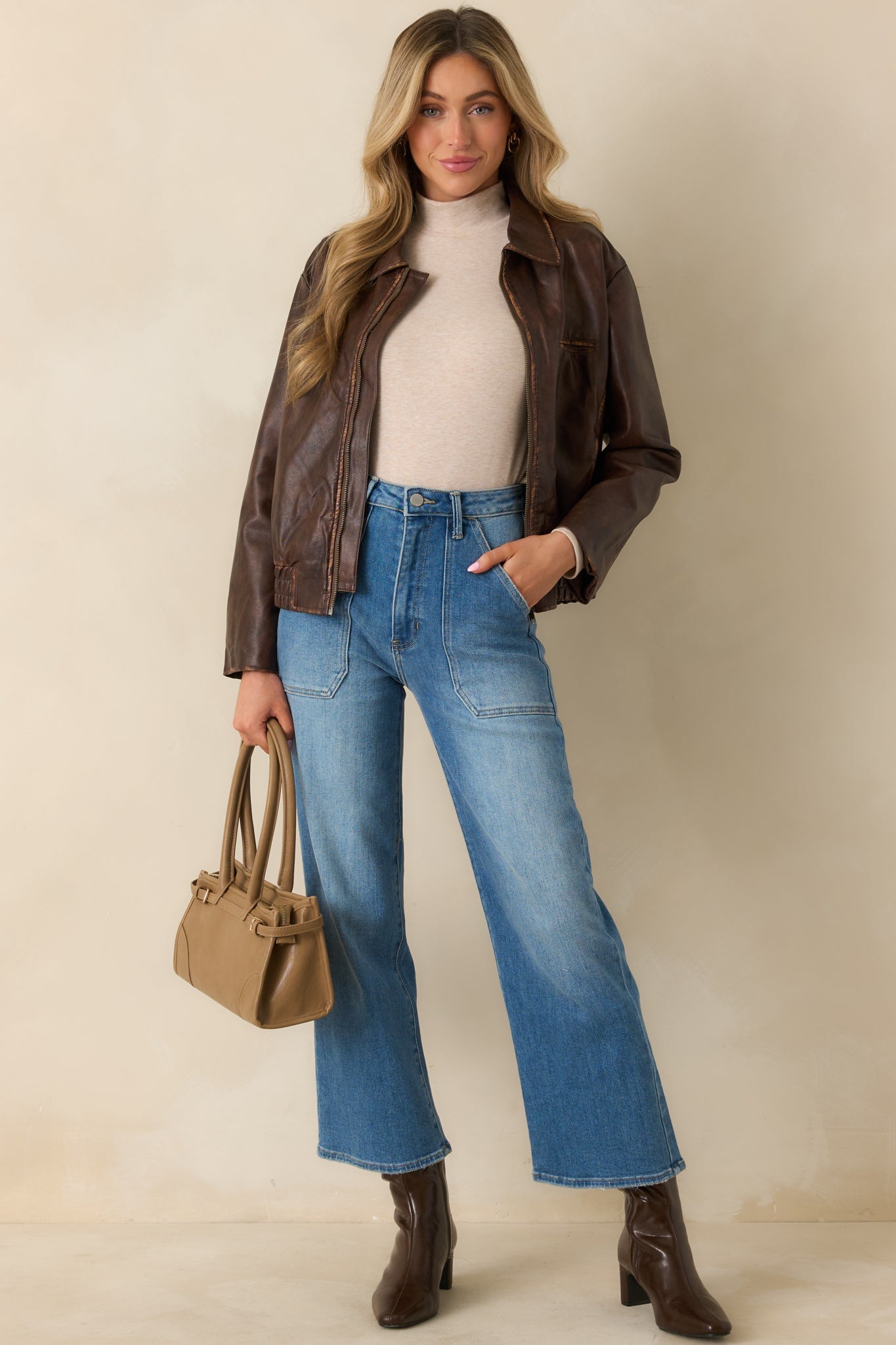 Rugged Reputation Brown Faux Distressed Leather Zip-Up Jacket