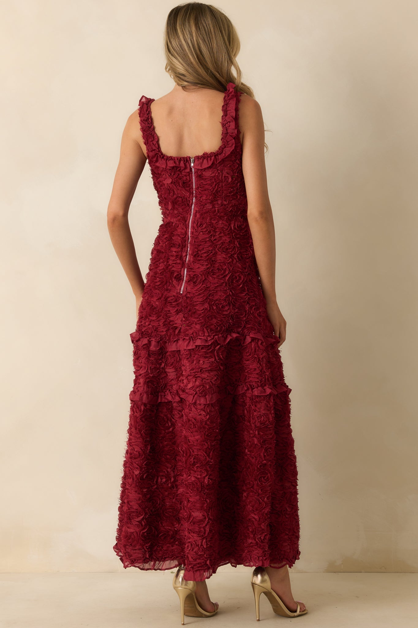 Something Good Wine Red Floral Applique Maxi Dress