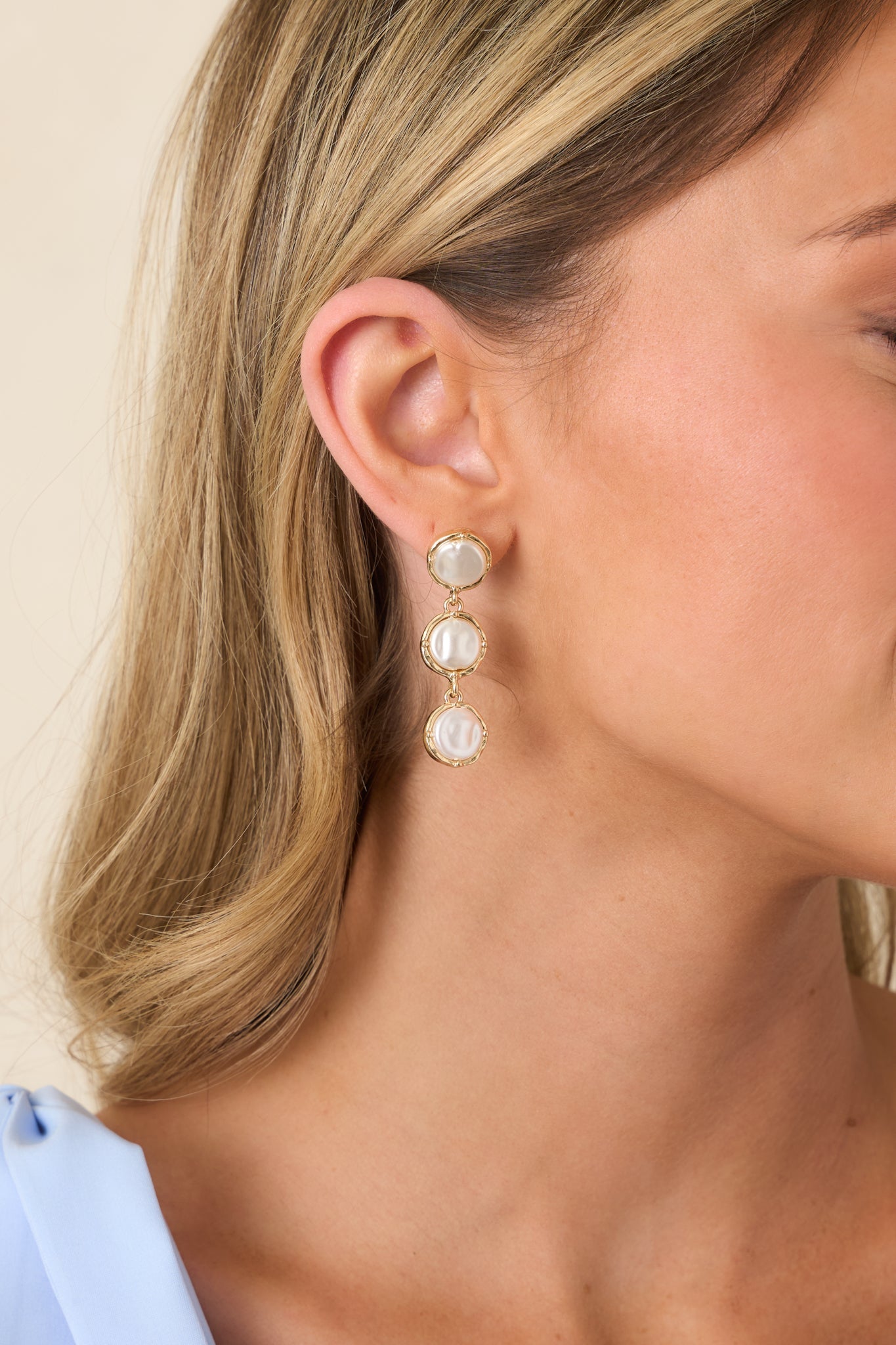 Third Time's a Charm Gold & Pearl Drop Earrings