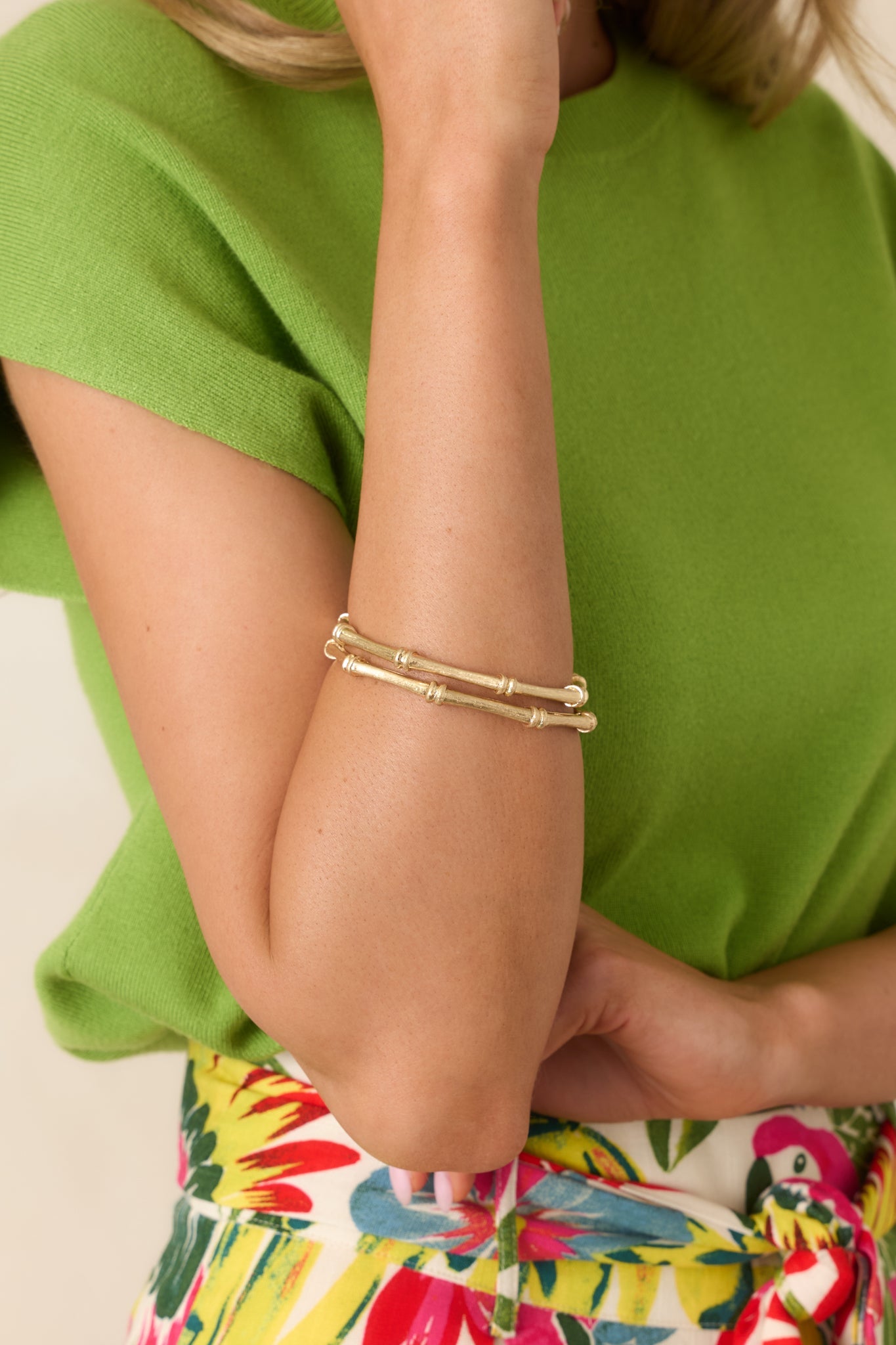 Stacked In Your Favor Gold Bamboo Bangle Bracelet Set