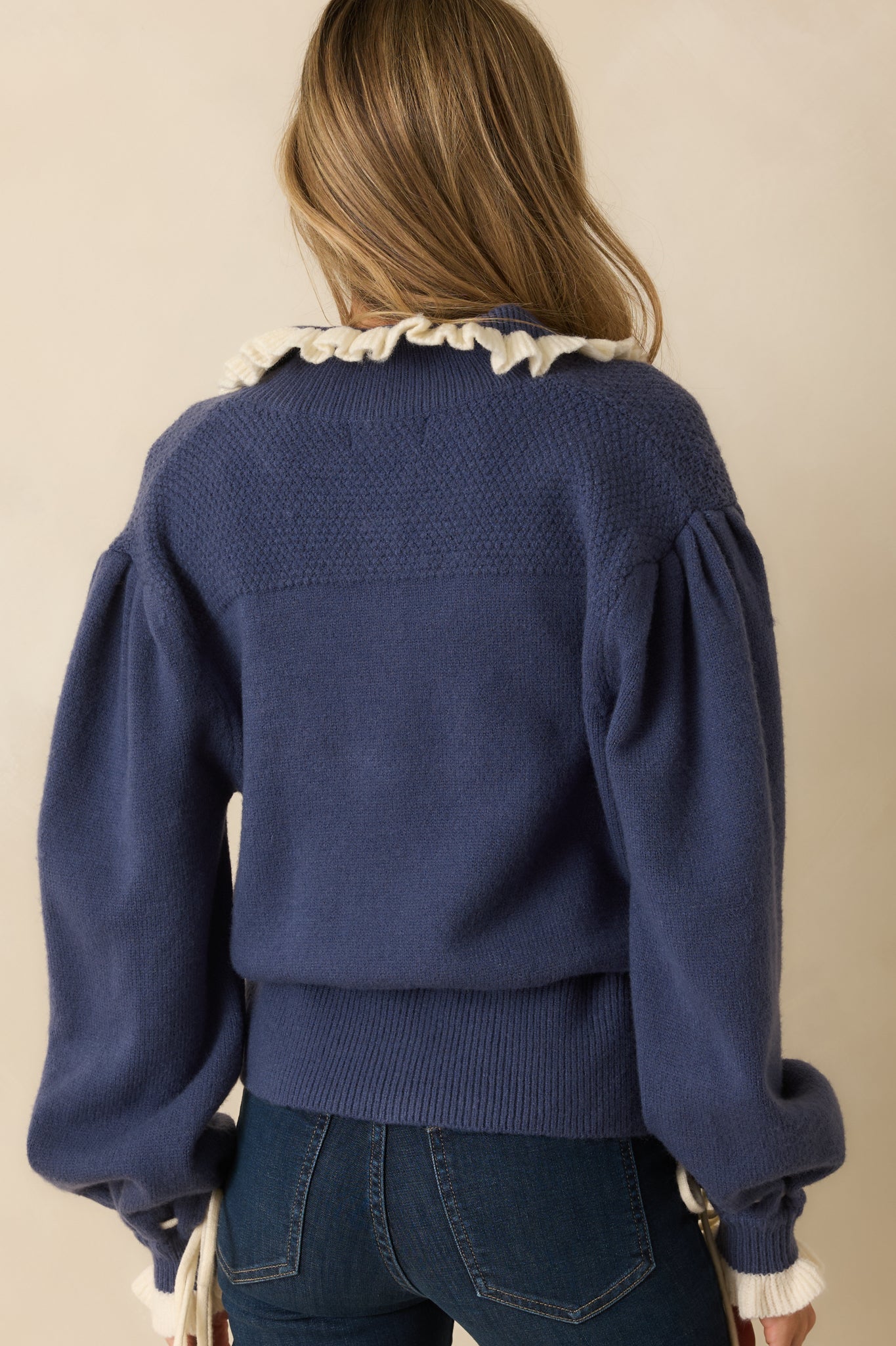Nothing Better Dusty Blue Floral Embroidered Drawstring Waist Cardigan