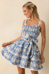 Prosperina Miss Darcy Dusty Blue Floral Cotton Mini Dress