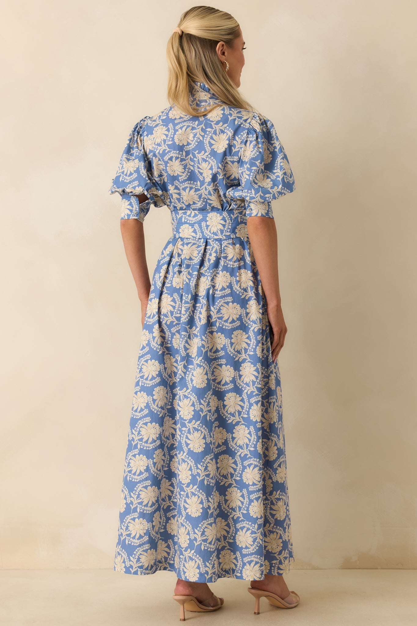 Prosperina Marianne Dusty Blue Floral Cotton Maxi Dress