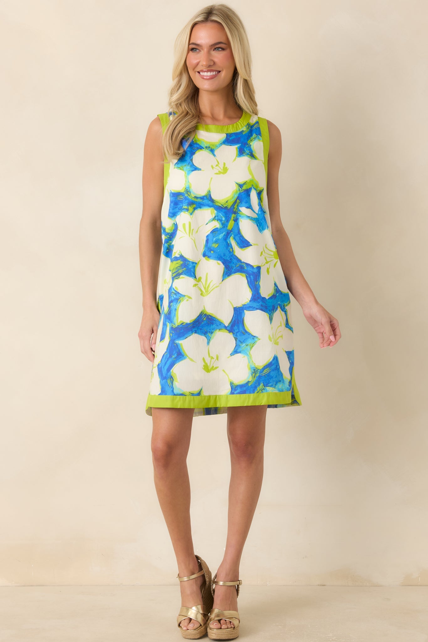 Seaside Canvas Blue & Green Cotton Floral Shift Dress