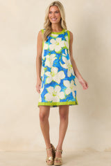 Seaside Canvas Blue & Green Cotton Floral Shift Dress