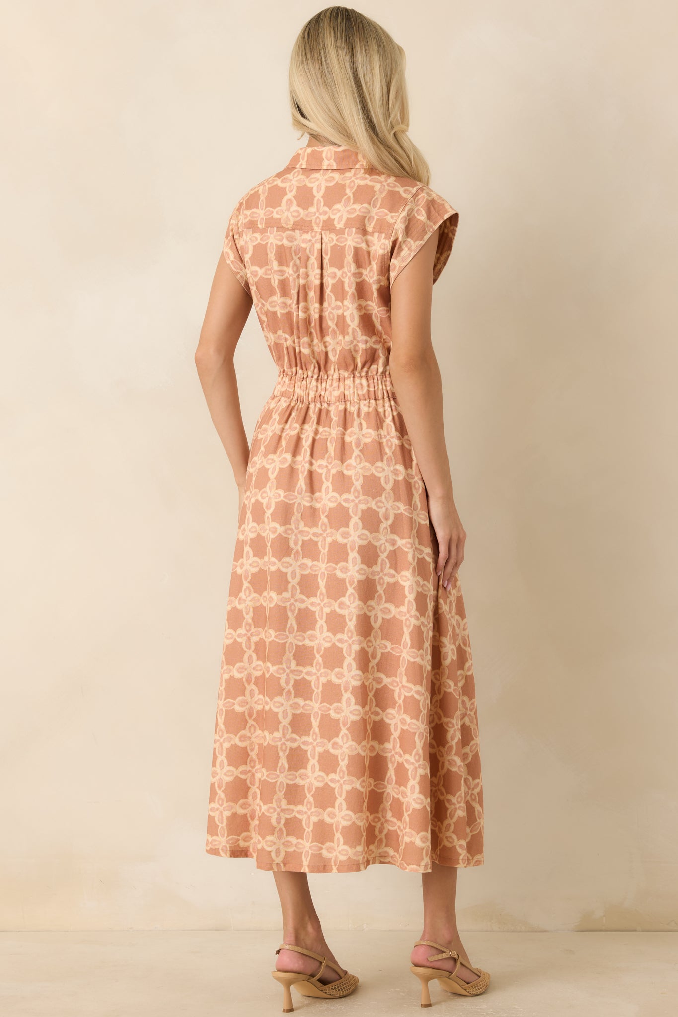 The Next Chapter Tan & Ivory Printed Midi Dress