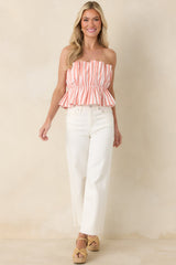 Tide & True Coral Orange Stripe Ruffle Bandeau Top
