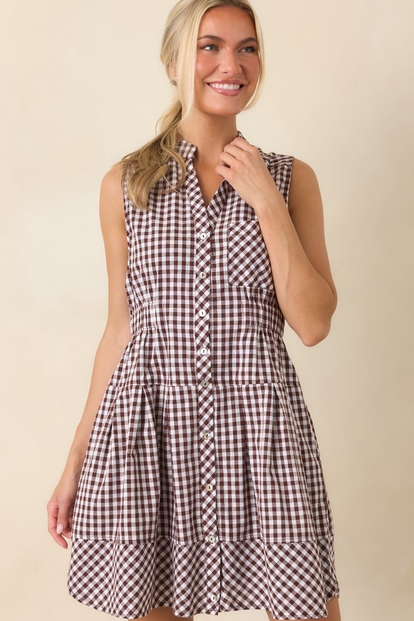Made for Wandering Chocolate Brown Gingham Sleeveless Mini Dress